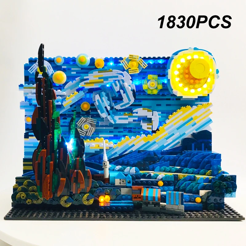 

1830PCS Famous Painting Vincent Van Gogh Starry Night Sky Building Blocks 21333 Assemble Bricks Decoration Toys For Children