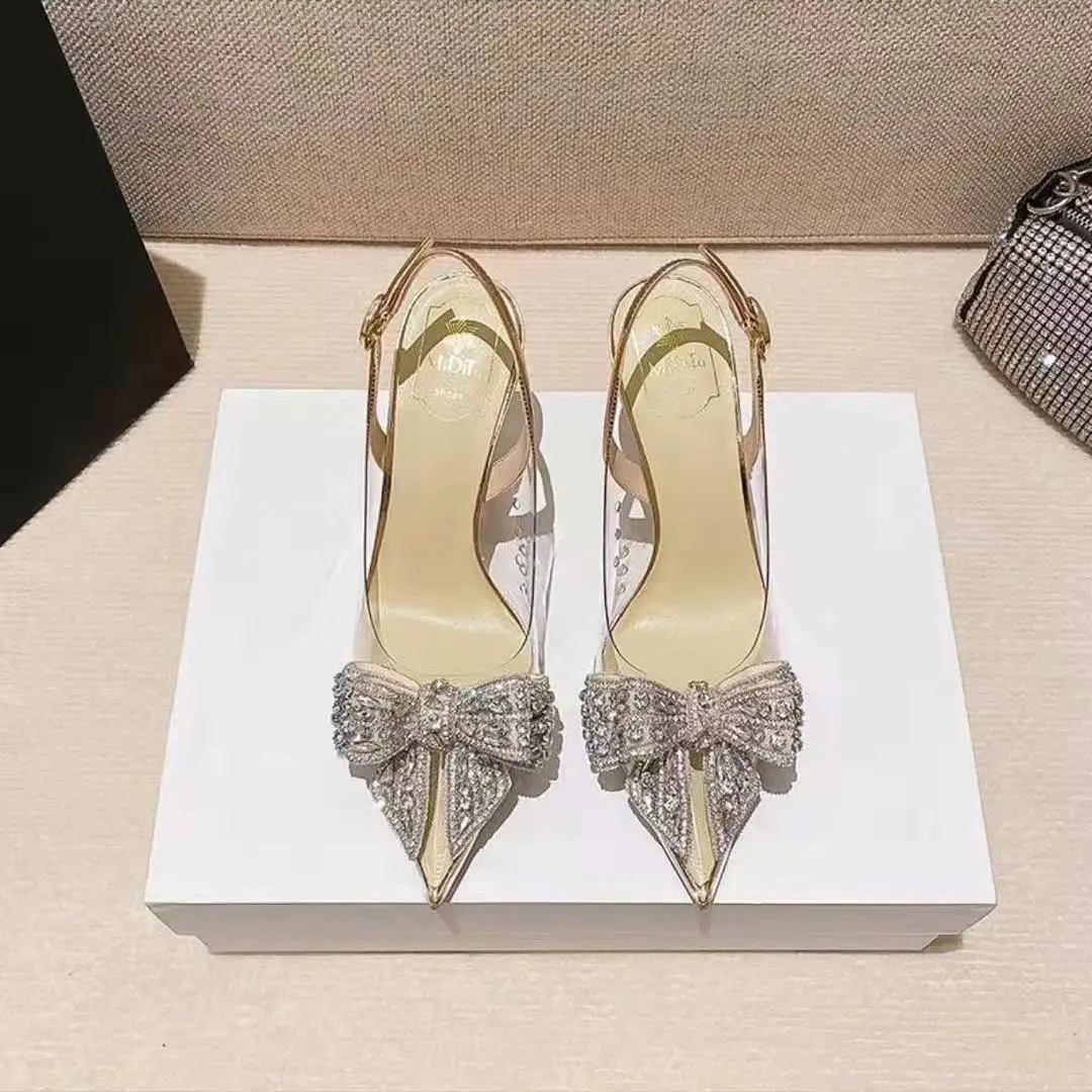 Купи Pointed toe stiletto women's high heels women's shoes fashion women's shoes wedding shoes high heel 8cm transparent bow gemstone за 568 рублей в магазине AliExpress