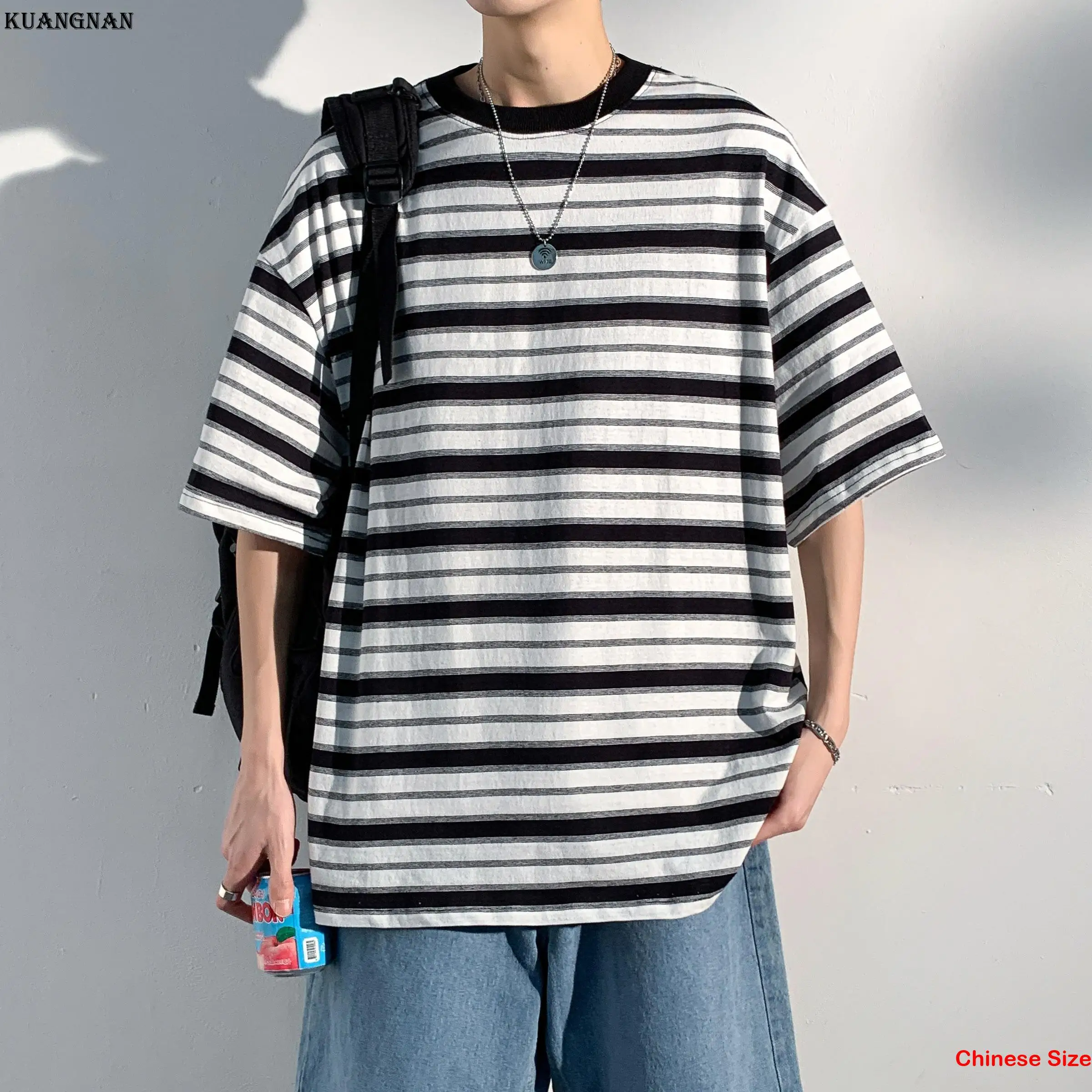 

KUANGNAN Striped Funny T-shirt Men's Luxury Clothing Men Clothings Tops Mens Clothes T-shirts Male Hip Hop Tees 3XL 2023 Summer