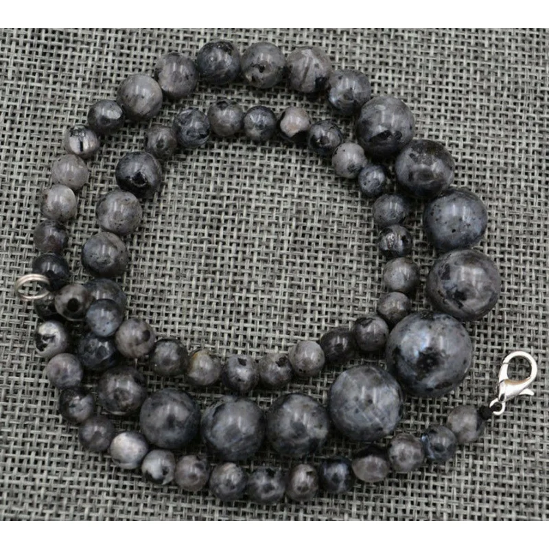 Natural 6-14mm Black Gray Labradorite Round Gemstone Beads Necklace 18''