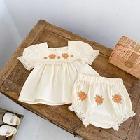 summer baby girl clothes flower embroidery outfit sets sleeved top shorts toddler infant clothing suit newborn girl gift 2pcs