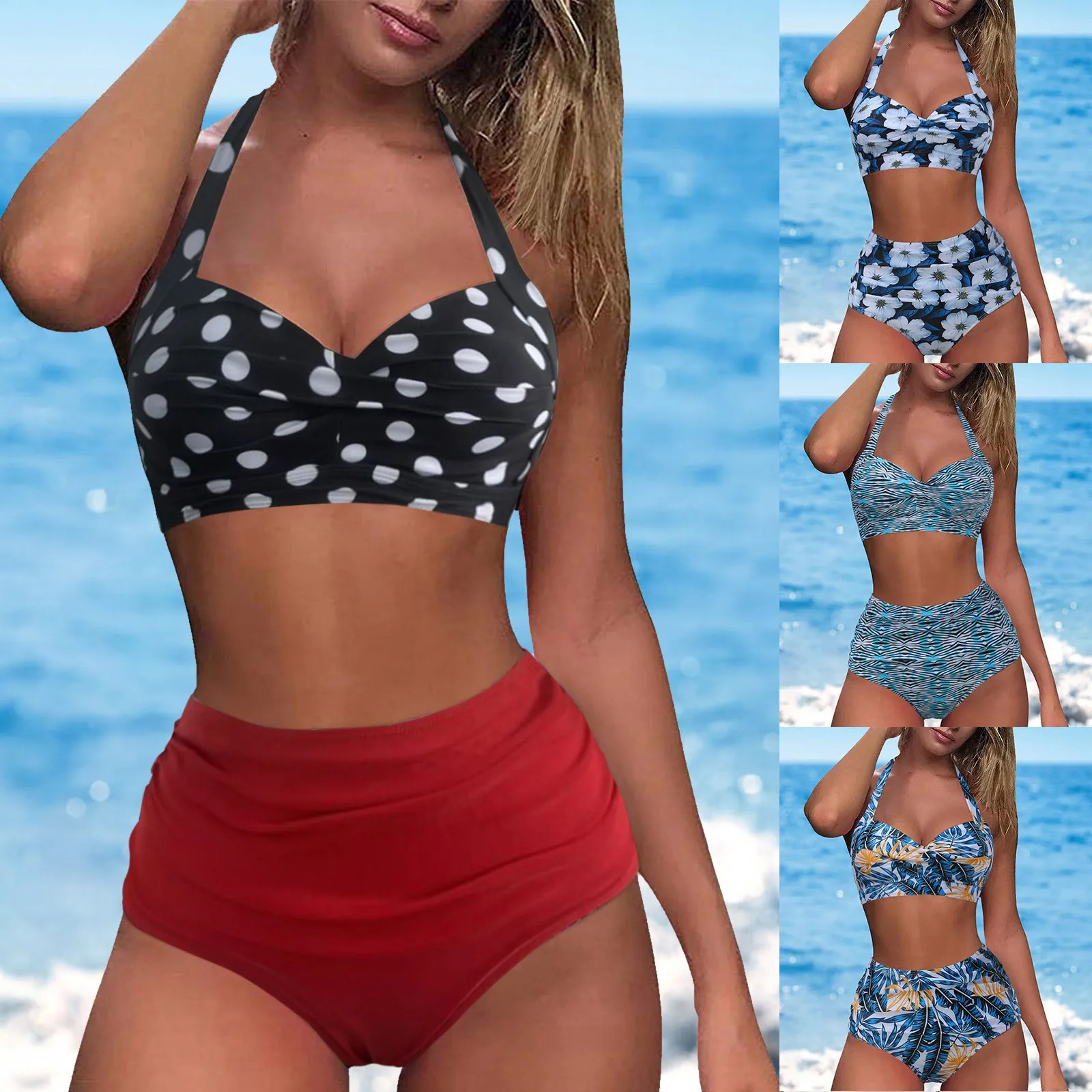 

Женский купальник с высокой талией, пикантное бикини с запахом и принтом в горошек