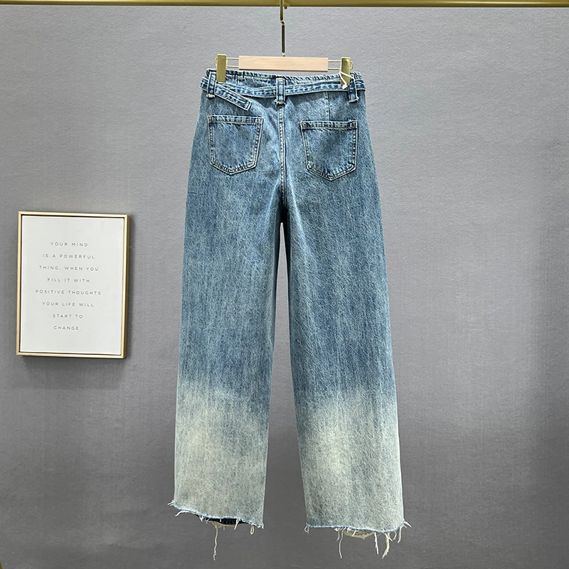 Ripped Wide-Leg Baggy Jeans Women's Trendy 2023 New Spring High Waist Denim Pants Loose and Slimming Diamond Mop Trousers