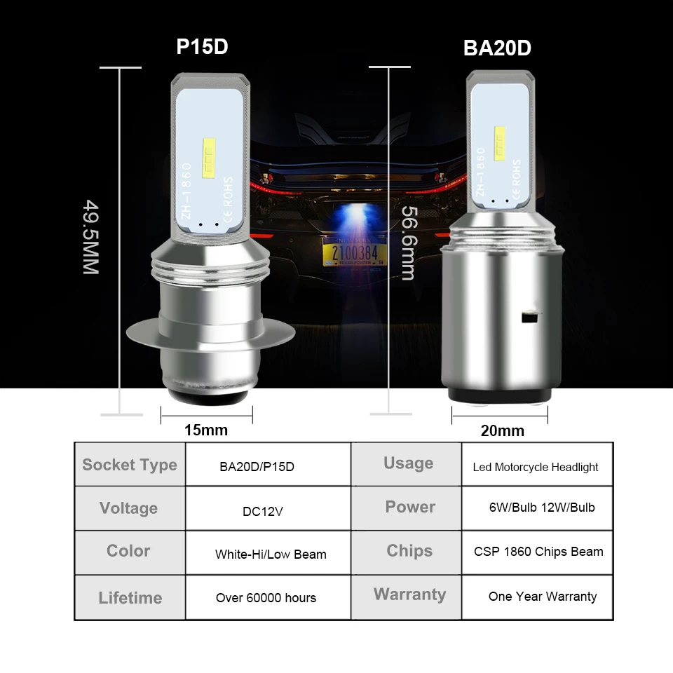 ANMINGPU 1X мотоциклетные лампы для фар BA20D H6 светодиодные CSP 1860 чипы P15D Canbus