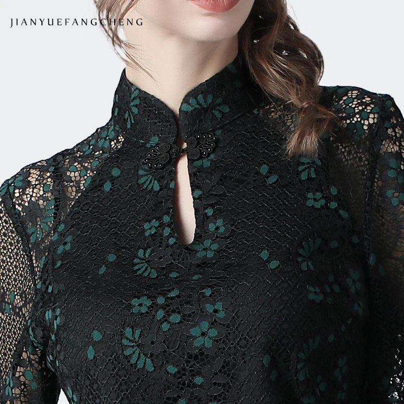 Женская кружевная блузка с рукавами-фонариками элегантная свободная винтажная