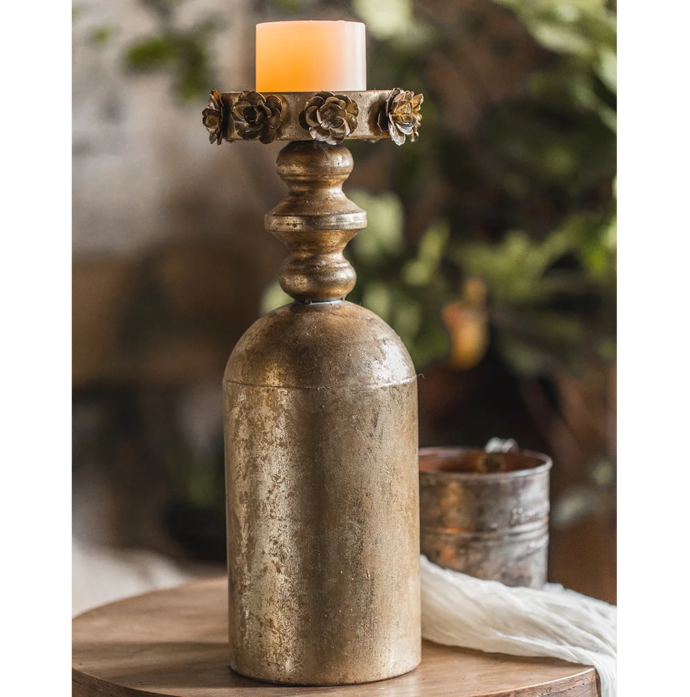 Винтажный Золотой металлический столбик подсвечники декор цилиндр ретро латунь