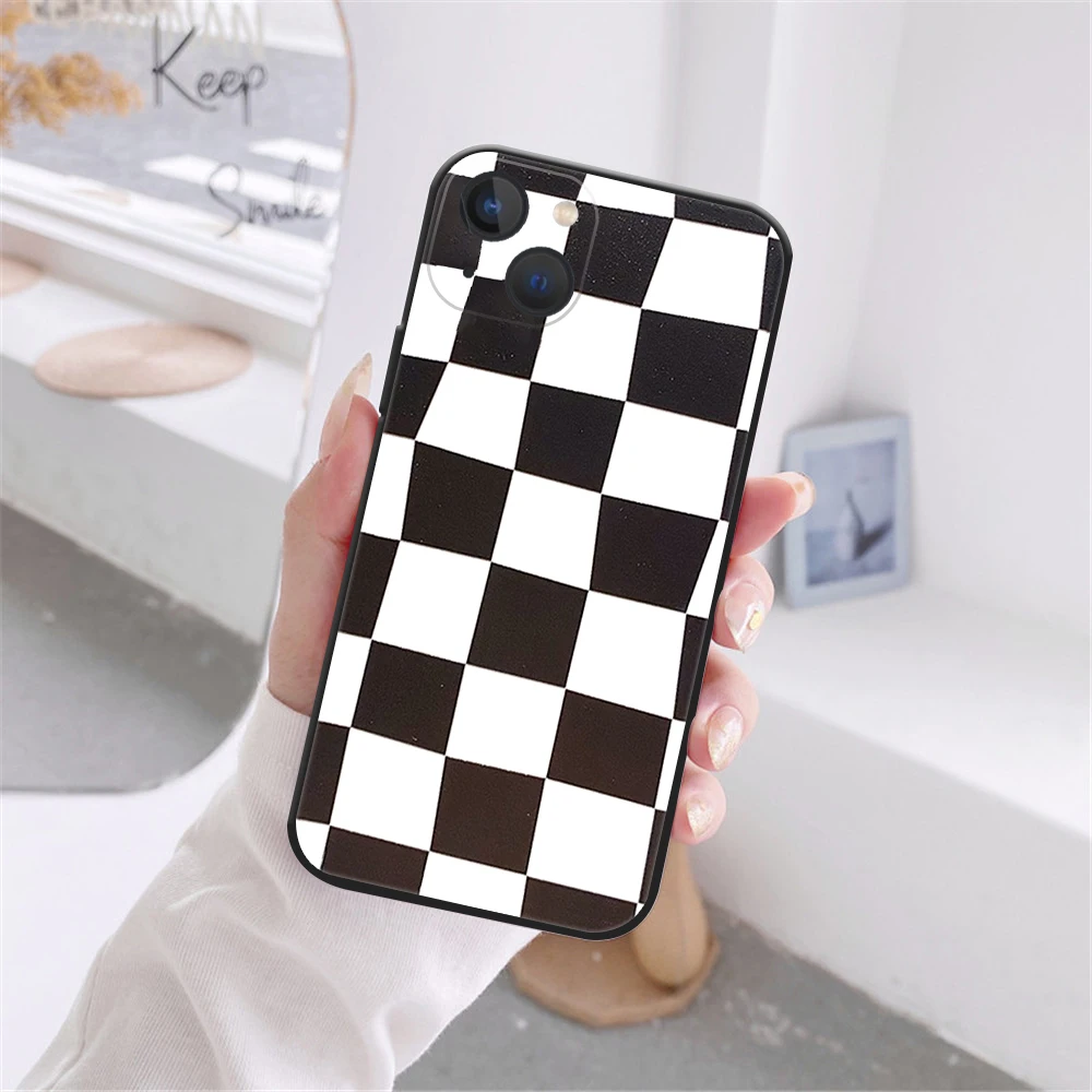 

Sleek Looking Plaid Black Soft Silicon Anti-fall Couple Case Suitable for Iphone 14 13 12 11 Pro Max X XR XSMAX 8 7Plus 13Mini
