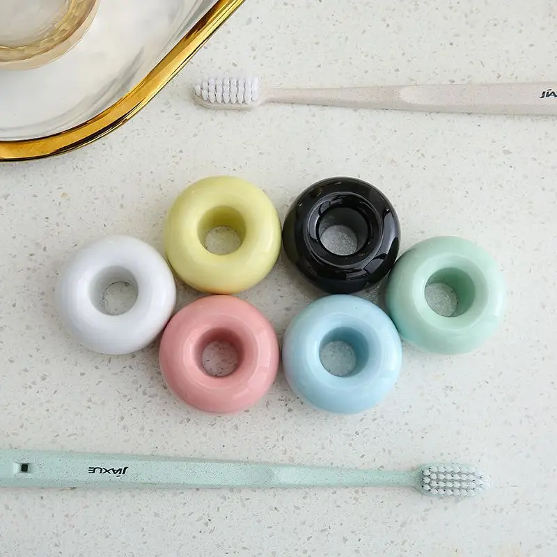 

1 Pcs Novel Donut Ceramic Toothbrush Holder Base Frame Portable Storage Rack Bathroom Shower Tooth Brush Stand Shelf