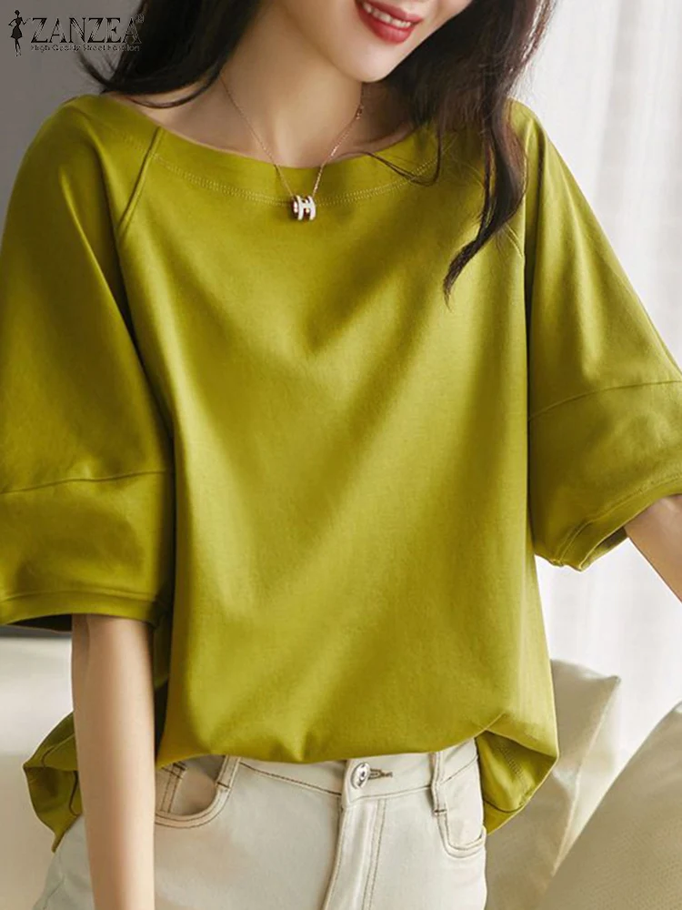 Zanzea Женская Повседневная Блузка С Рукавом Три Четверти И Вырезом Лодочкой