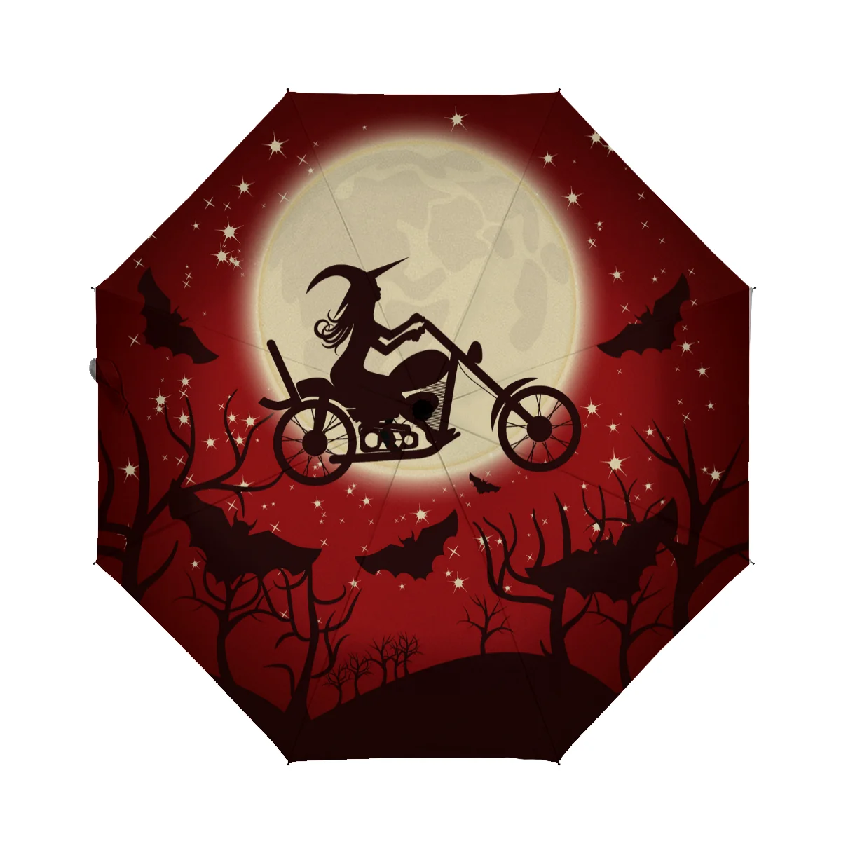 

Auto Open Close Umbrella Happy Halloween Witch Motorcycle Bat Moon Forest Automatic Compact Travel Sun Rain Golf Folding Umbrell