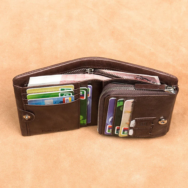 Genuine Leather Men's Wallet with RFID Blocking Large Capacity Trifold Wallet ID Window Credit Card Holder