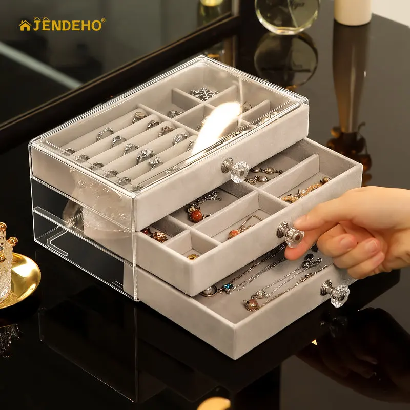 

Acrylic drawer Tray Showcase Display Ring Luxury Jewelry Holder Boxes Organizer Velvet Jewelry Storage Box