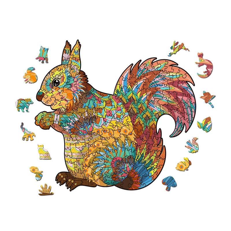 

Crazy Squirrel Animal Puzzle 100 Pieces Unique Shaped Irregular Wooden Jigsaw Kids Gift Box Wholesale Fidget Toy Art Collection