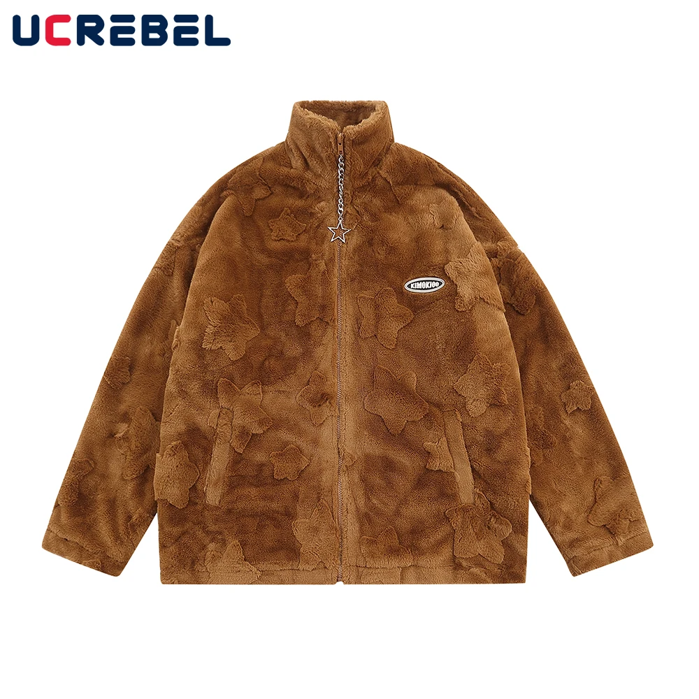 

Стеганая куртка с пятиконечными звездами, Мужская зимняя повседневная куртка с длинным рукавом и воротником-стойкой, плюшевая теплая верхн...