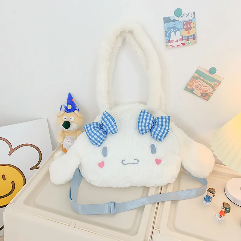 

Симпатичная короткая плюшевая Наплечная Сумка Sanrio Cinnamoroll, милый мессенджер, школьный ранец, вместительный Рождественский подарок для девоч...