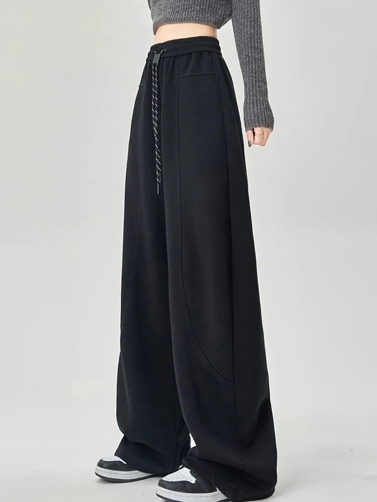 Корейский дизайн свободные утепленные прямые брюки зимние теплые эластичные с