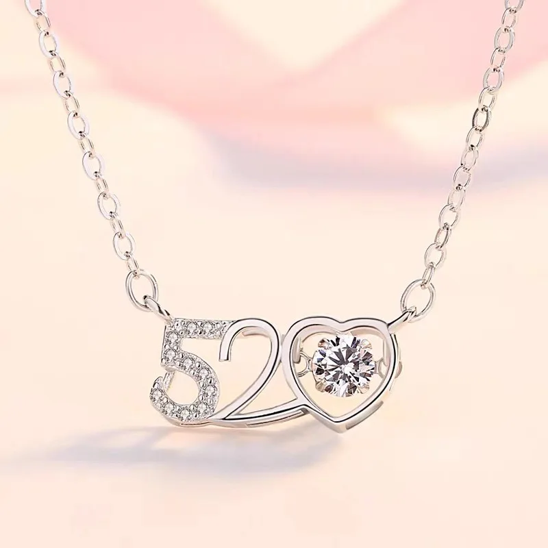 

New 100% S925 Sterling Silver I Love You 520 Necklace Female Ins Simple Clavicle Chain Tide Net Red Silver Jewelry Pendant