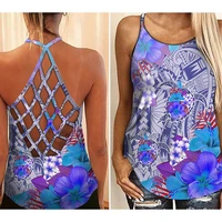 plus size sleeveless hawaii tank tops women pattern casual tees ladies casual fashion backless o neck vest summer