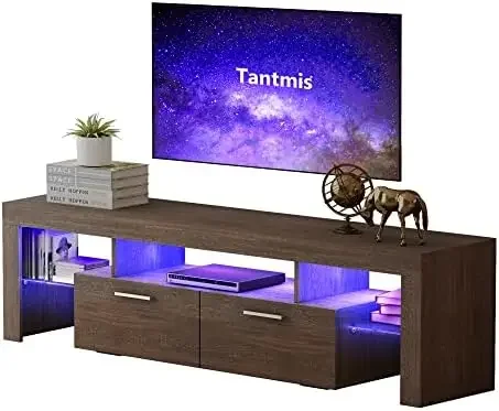 

TV Stand for 55/65/70/75 with LED Lights and Large Storage, Table Top Gaming High Gloss TV Stand, White Rustic Entertainment Cen