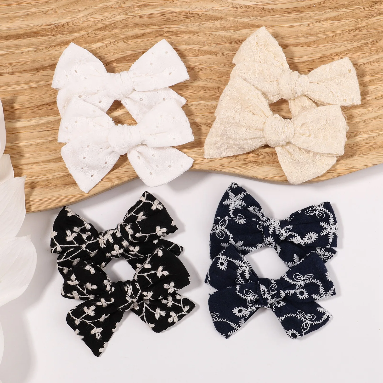 

2Pcs/Lot Sweet Solid Color Embroidery Bows Hair Clips For Kids Girls Cotton Bowknot Hairpins Safety Clips Baby Hair Accessories