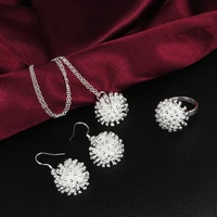 hot charm silver fireworks pendant necklace earring rings jewelry set for women classic fashion party wedding gifts