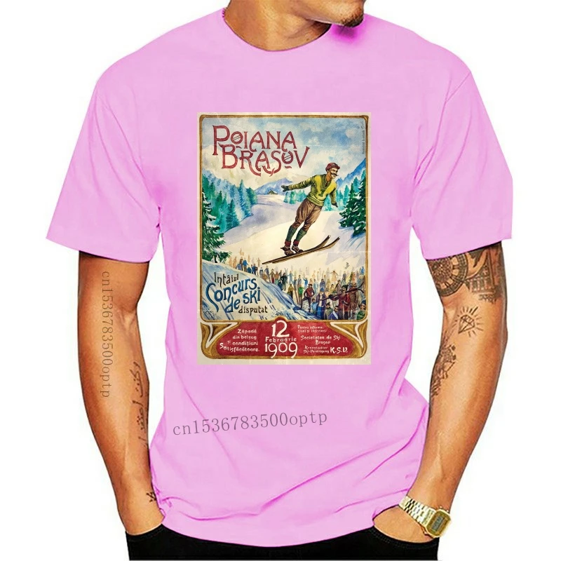 

Romania winter ski sport vintage travel poster Men T shirt Women Casual tshirt funny print T-Shirt Short Sleeve tshirts
