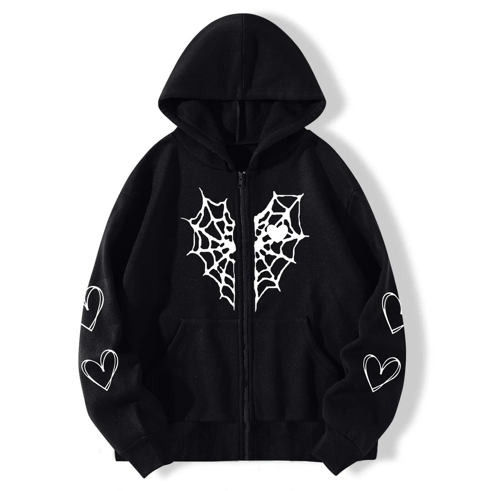 

Womens Hoodies Y2k Gothic Spider Print Zip Up Sweatshirts Hip Hop Loose Korean Grunge Unisex Trendy Jacket Hooded Tops Sudaderas