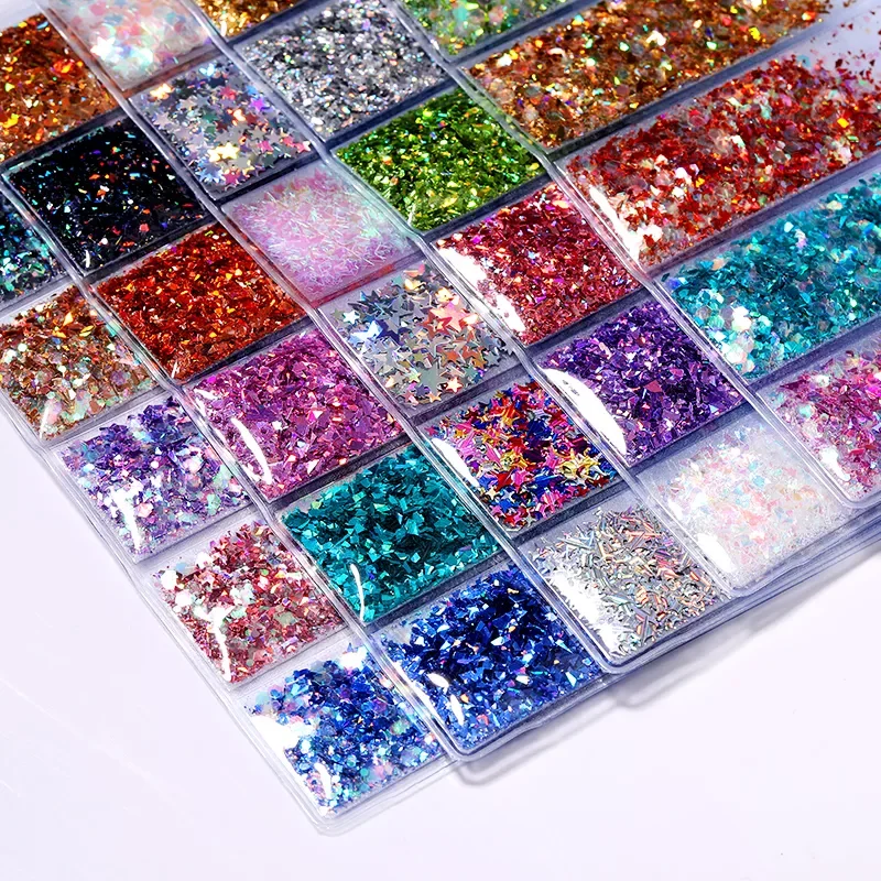 

NEW IN grid/bag Mixed Nail Glitter Powder Sequins Colorful Nail Flakes Sticker 3d DIY Nail Sliders Dust For Nail Art Decorations