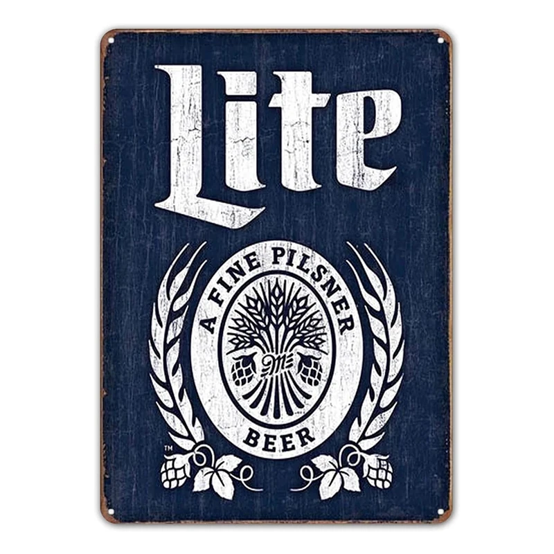 

Retro Metal Tin Sign Miller Lite Brewing Beer Bottle Logo Weathered Vintage Bar Pub Wall Art Decor 8 x 12 inches