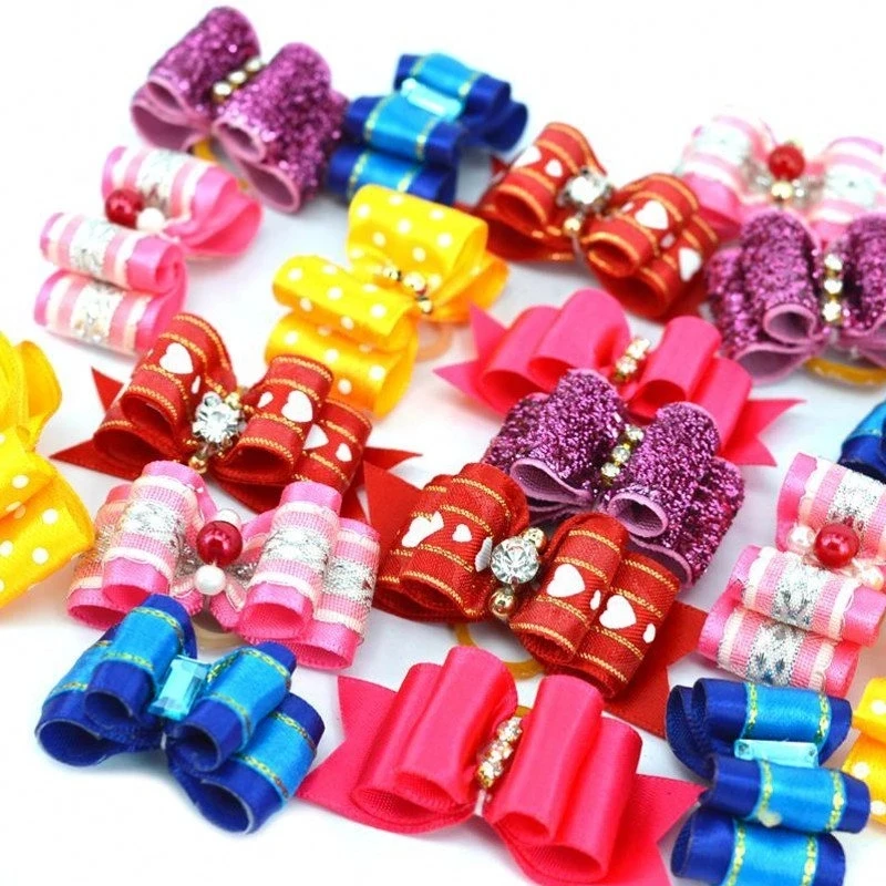 

Small Dog Hair Bows with Rubber Bands Puppies Doggies Cats Topknot Bowknot Pomeranian Yorkie Hair Grooming Accessories