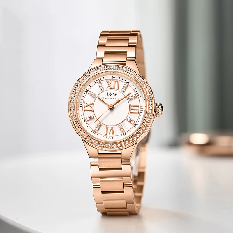 IW New Diamond Women Watches Luxury Brand Rose Gold Quartz Watch for Women Sapphire Glass Full Steel Waterproof Relogio Feminino