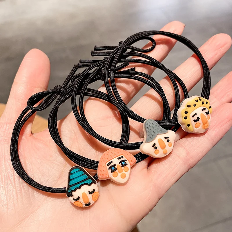 

4PCS/Set Korean Lovely Soft Plastic Cartoon Funny Facial Expression Elastic Hair Band For Girl Child Horsetail Holder Cute Tie