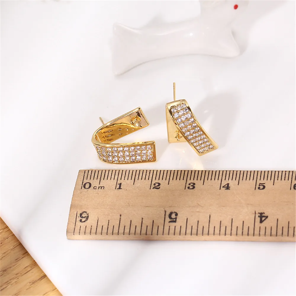 14K gold color preserving geometric simple pearl zircon S925 silver needle Earrings DIY accessories female