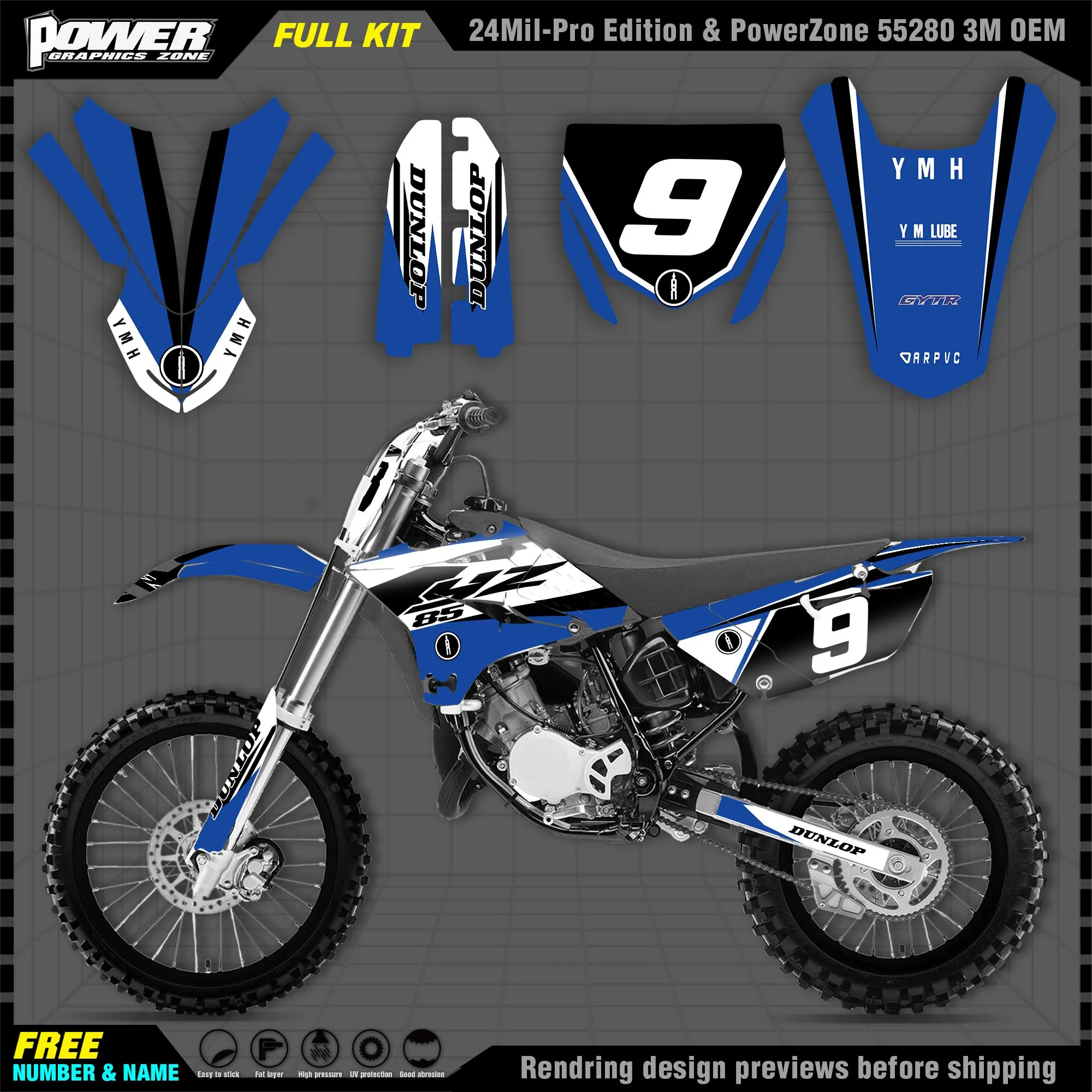 

PowerZone Custom Team Graphics Backgrounds Decals 3M Stickers Kit For YAMAHA 2015 2016 2017 2018 2019 YZ85 005