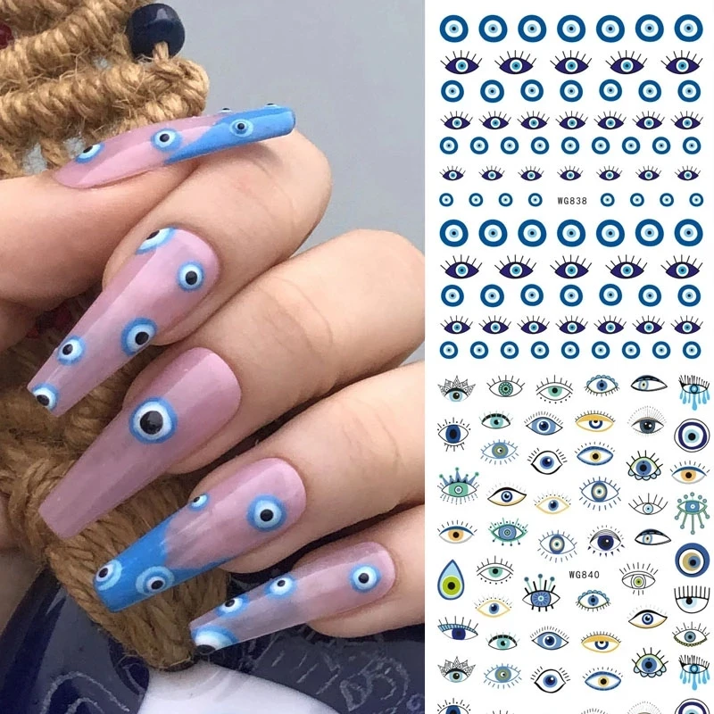

1Pc Blue Evil Eyes Design 3D Nail Stickers Abstract Nail Sliders DIY Adhesive Sticker Nail Art Decoration Nail Decal Accesoires