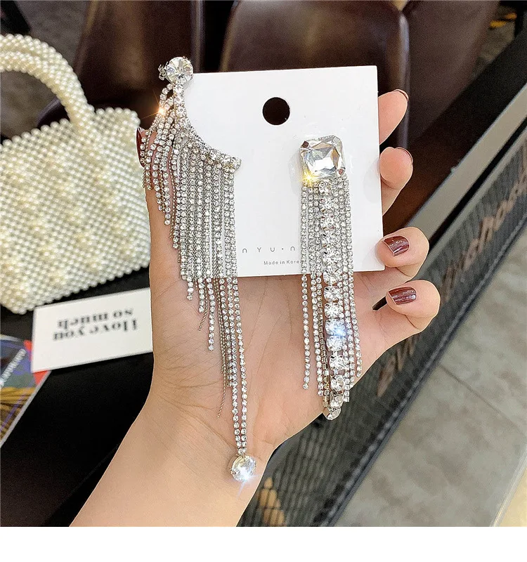 

Asymmetrical crystal exaggerated fashion personality earrings women net red earrings new tide silver needle electroplated earrin