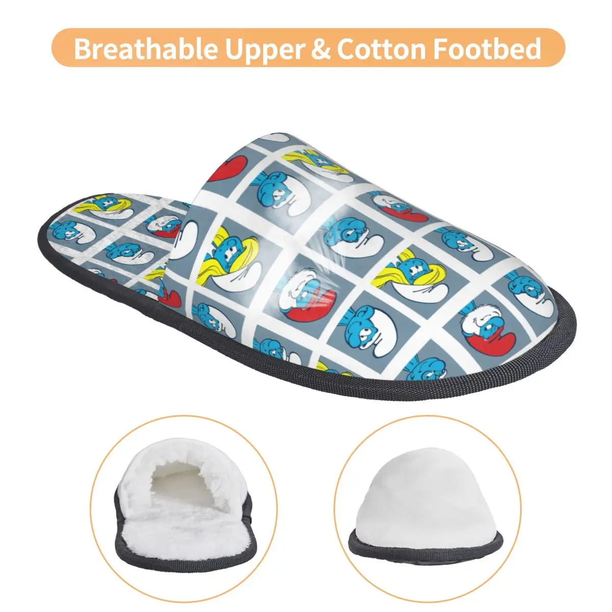 Домашние хлопковые тапочки S-Smurfs синие мультяшные аниме 90-х годов нескользящие