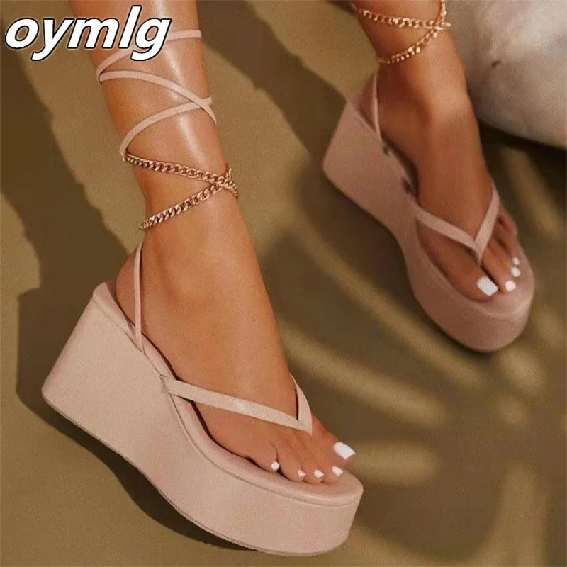 

Large size Roman sandals women's 2022 Roman thick-soled mid-heel muffin toe metal chain anklet strap sandals
