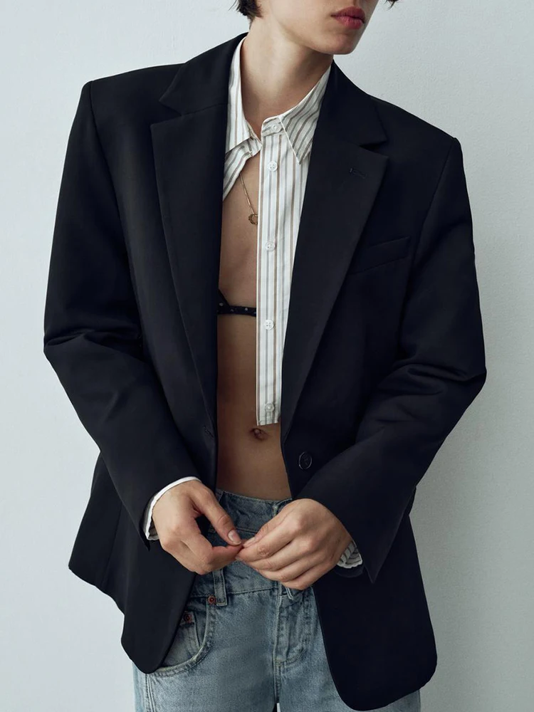 

Повседневный Однотонный женский Блейзер, осень 2023, пальто с английским воротником и длинным рукавом на пуговицах, Женские базовые блейзеры, элегантная Офисная Женская верхняя одежда