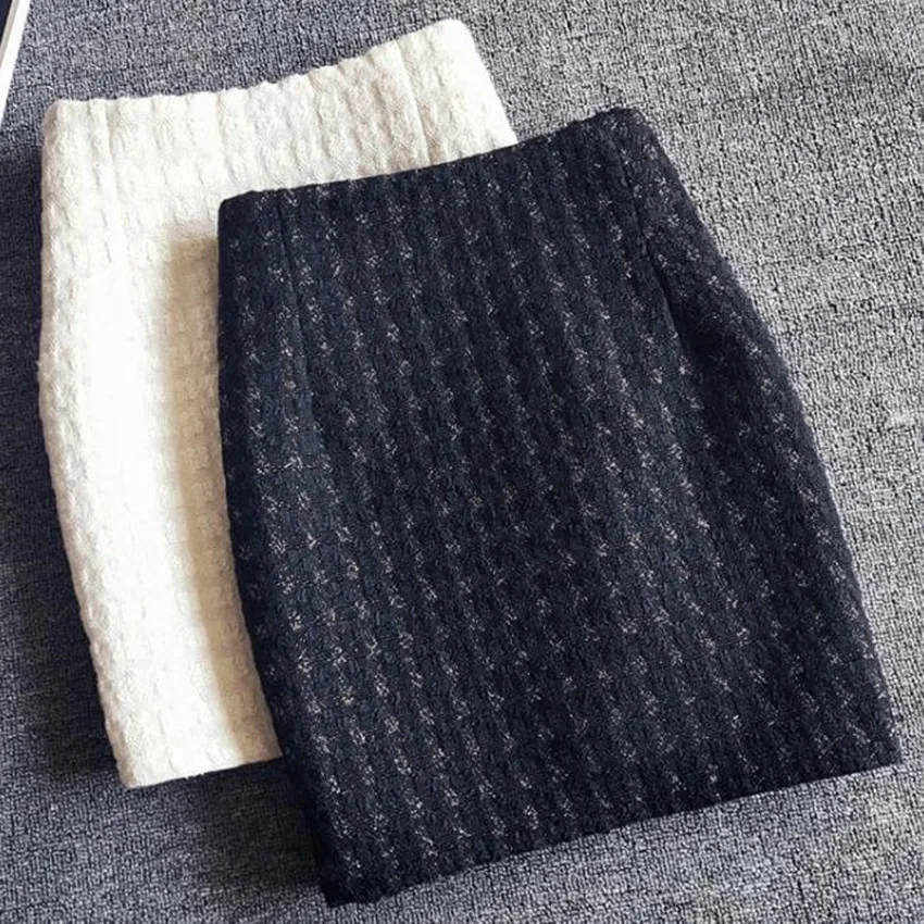 

Шерстяные твидовые тканые мини-юбки, женские осенне-зимние яркие шелковые юбки с высокой талией