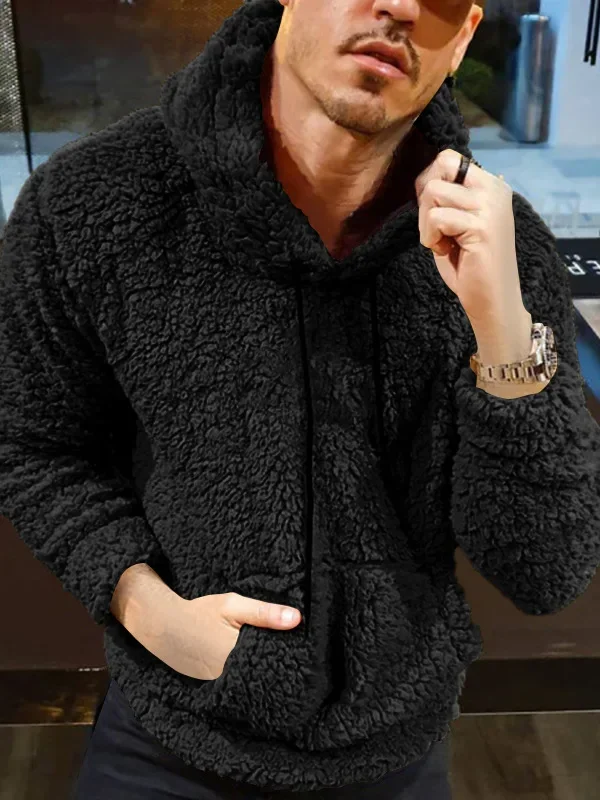 Осенне-зимнее Мужское пальто плюшевое Тедди с аппликацией и кулиской капюшоном