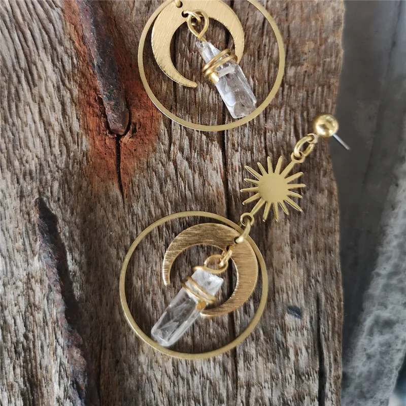 Серьги Полумесяца Фаза Небесного Взрыва Естественных Кристаллов Boho