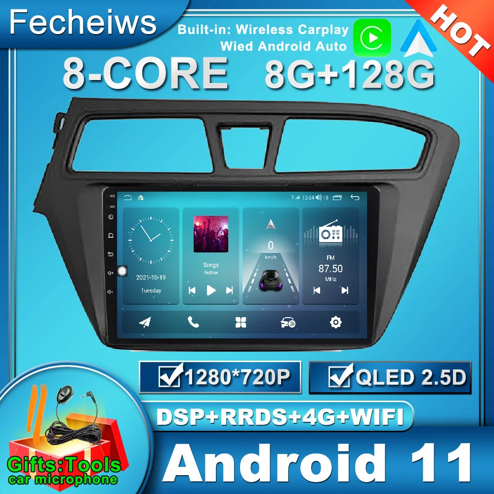 Автомагнитола для Hyundai i20 мультимедийный видеоплеер с левым рулем Android 11 2014-2017 QLED