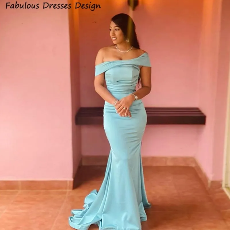 

Женское длинное платье-русалка, синее платье с открытыми плечами, вырезом лодочкой и шлейфом, платье для свадебной вечеринки, платье для выпускного вечера, 2023