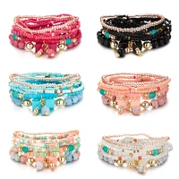 ethnic bohemian tassel beach charm bracelets for women boho multilayer beads crystal beaded bracelet set jewelry accessories
