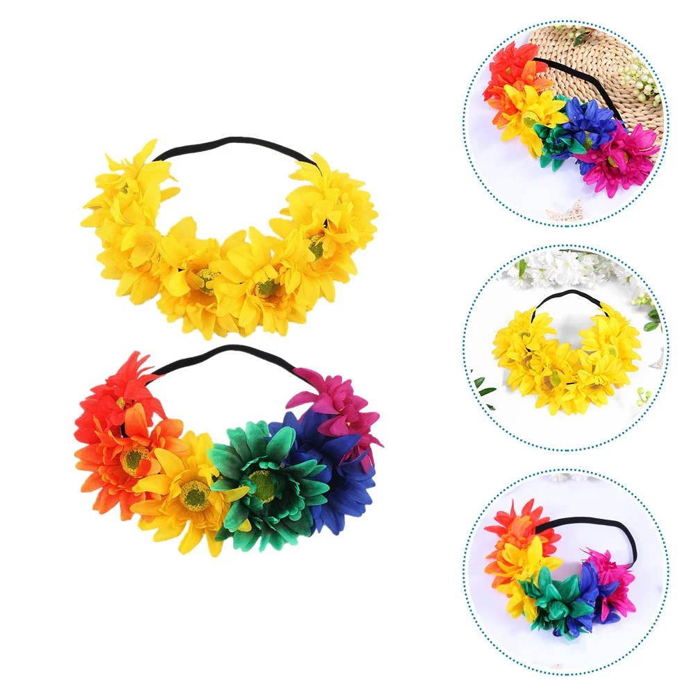 

Hair Flower Sunflower Wreath Floral Headpiece Headband Wedding Band Headbands Garland Party Hawaiian Bridal Beach Large Photo