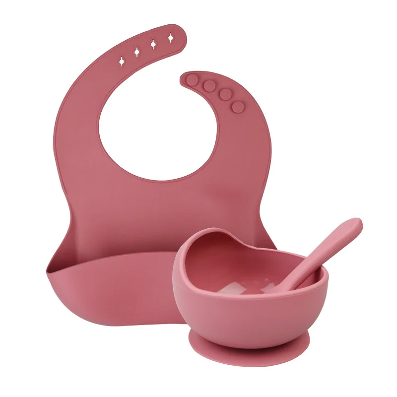 

Silicone Childrens Eating Bib Suction Cup Bowl Spoon Three-piece Set Baby Eating Tableware Set