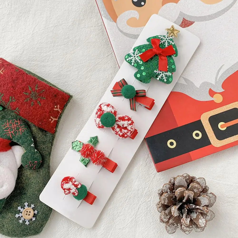 

Children Hairpin Anti-falling Durable Star Snowman Christmas Hairpin Set Christmas Side Clip Girl Hair Clip Set 5 Pcs/Set