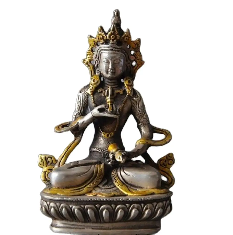 

15cm Old Tibet Buddhism Gilt Silver Vajrasattva Tara Goddess Kwan-yin Buddha Statue