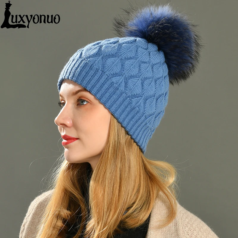 Luxyonuo 2022 осень-зима кашемировые шапки для женщин вязаная зимняя шапка оптовая
